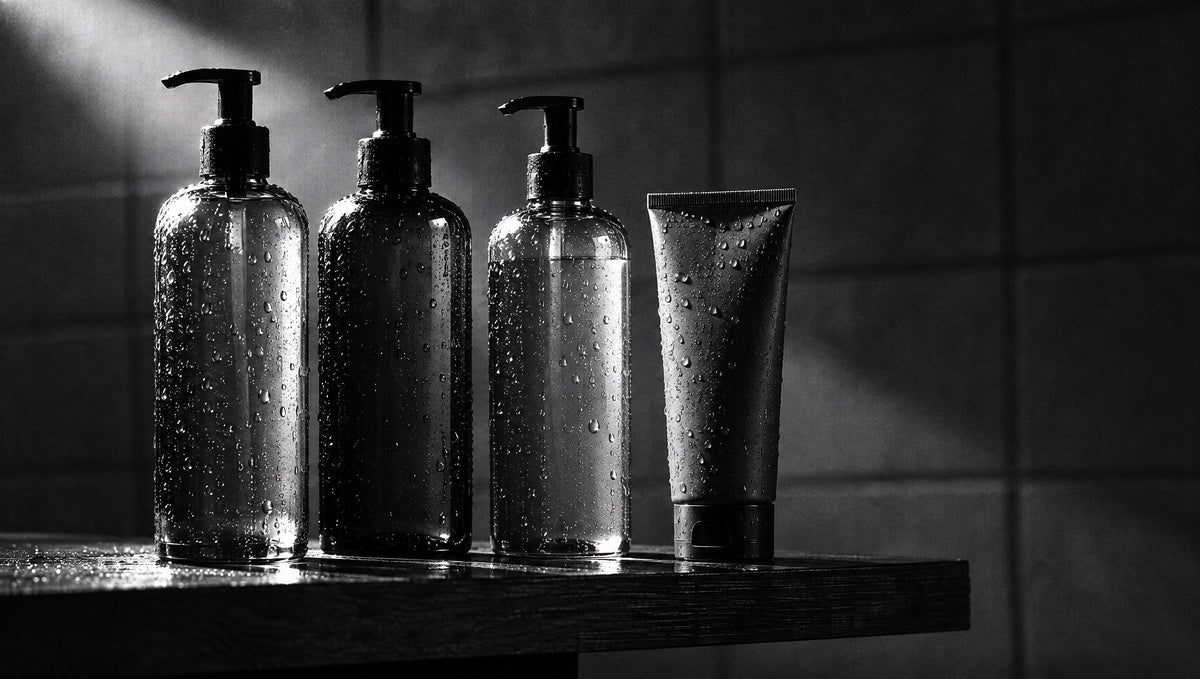 Shampoo and conditioner bottles on a shelf at High Endz Hair