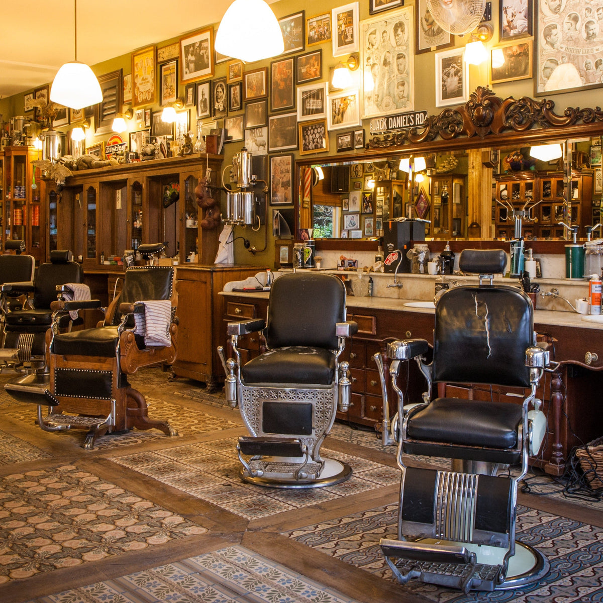 Barber chairs inside the Schorem barbershop, Rotterdam