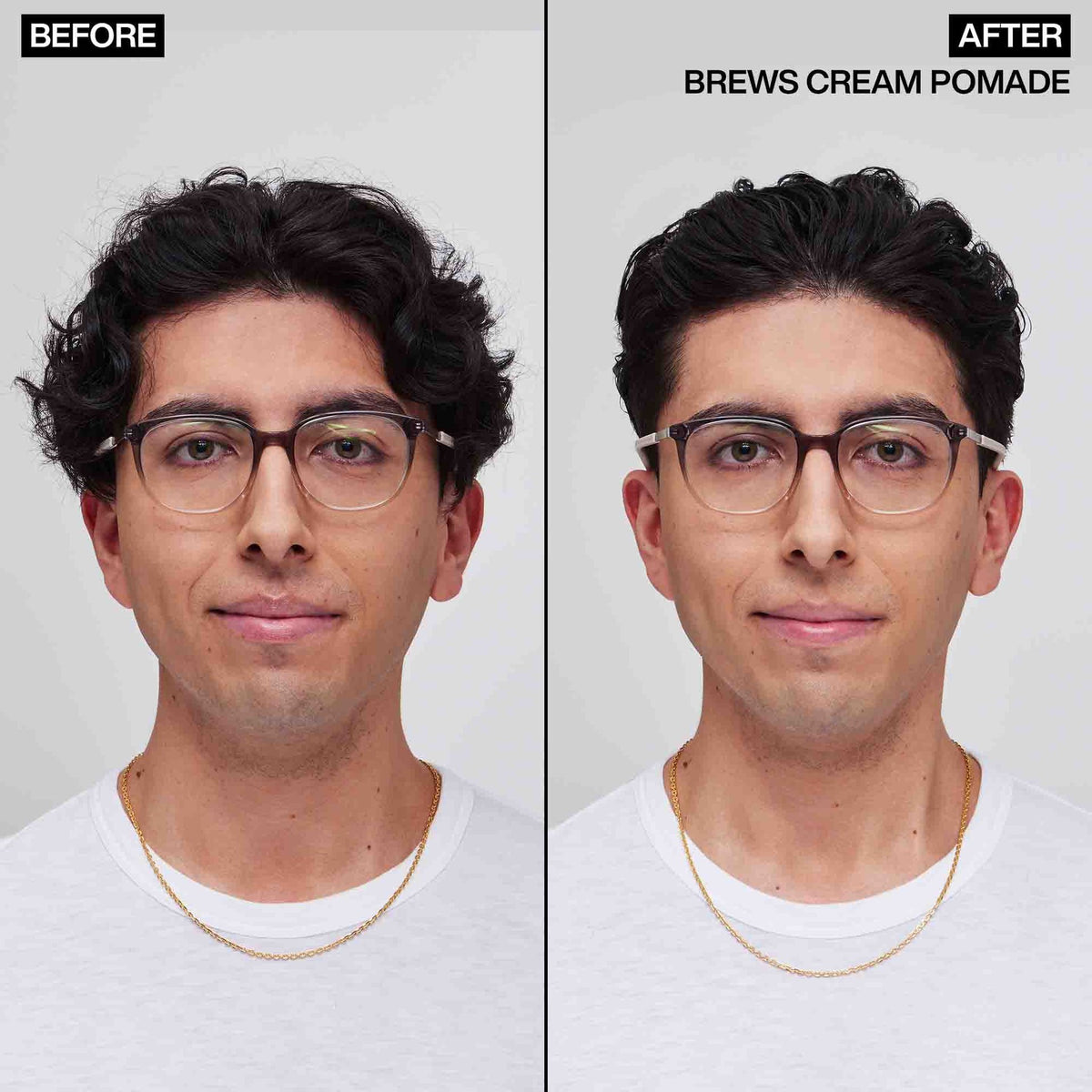 Before and after styling with Redken Brews Maneuver Cream Pomade