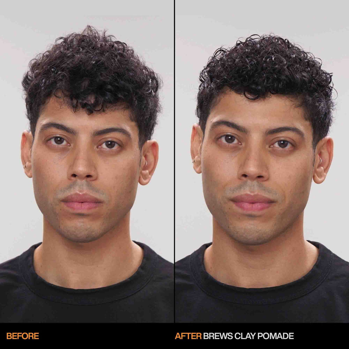 Before and after styling with Redken Brews Clay Pomade