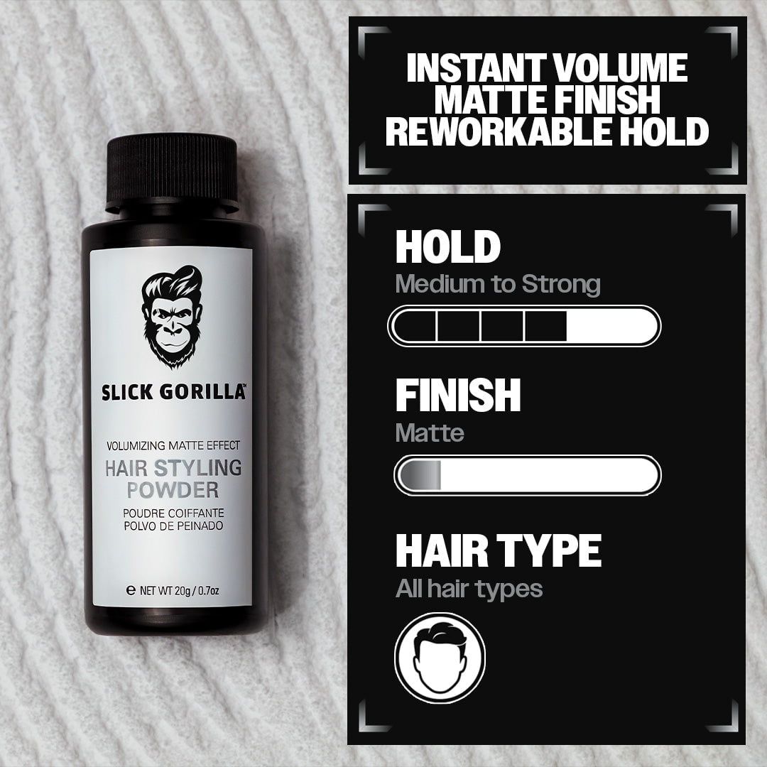 Slick Gorilla Hair Styling Powder: medium to strong hold, matte finish, for all hair types