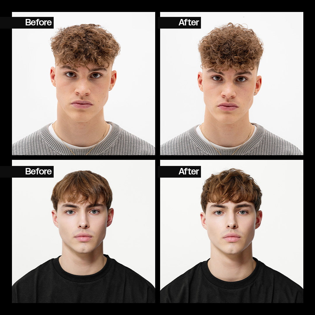 Before and after styling with Slick Gorilla Hair Styling Powder