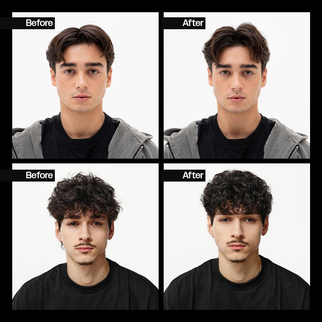 Before and after styling with Slick Gorilla Sea Salt Spray